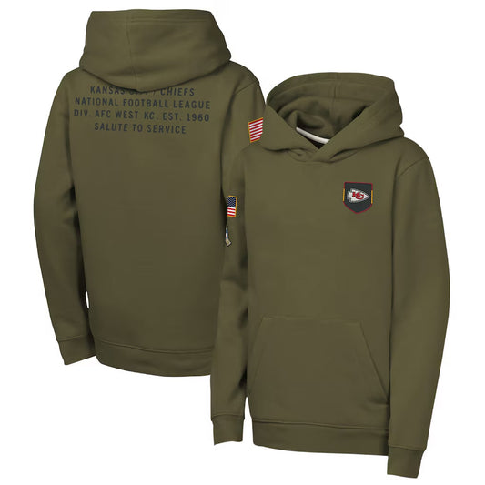 KC.Chiefs Player Olive Salute to Service Club Fleece Hoodie Football Jerseys