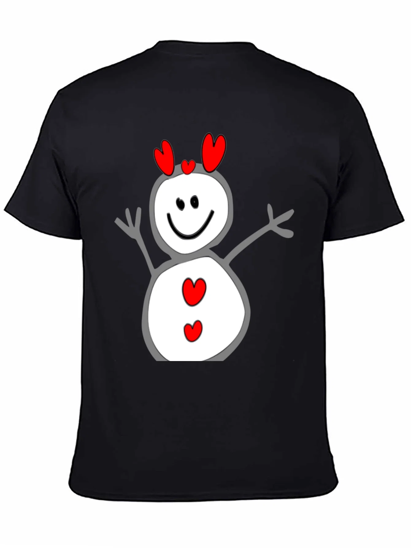 Heart Snowman Graphic Tee - Black Cotton Blend