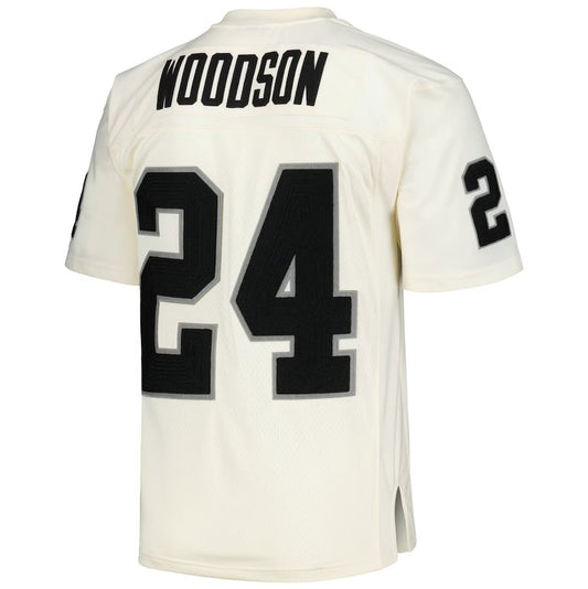 LV. Raiders #24 Charles Woodson  Chainstitch Legacy Jersey - Cream Stitched American Football Jerseys