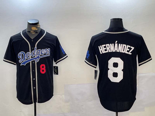 Los Angeles Dodgers #8 Enrique Hernﾃ｡ndez Black Cool Base Stitched Baseball Jerseys