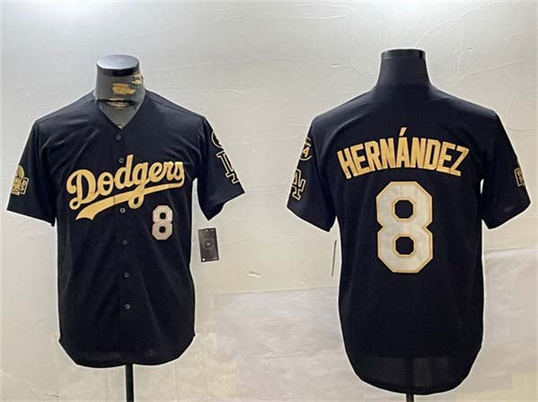 Los Angeles Dodgers #8 Enrique Hernﾃ｡ndez Black Gold 2024 World Series With Fernando Memorial Patch Home Limited Stitched Baseball Jersey