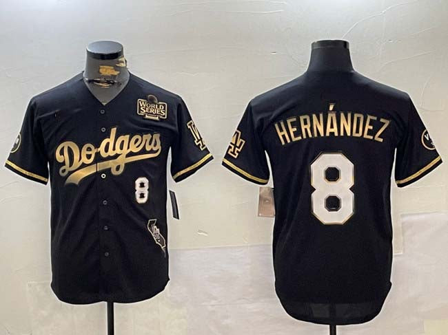Los Angeles Dodgers #8 Enrique Hernﾃ｡ndez Black Gold 2024 World Series With Vin & California Patch Vapor Premier Limited Stitched Baseball Jersey