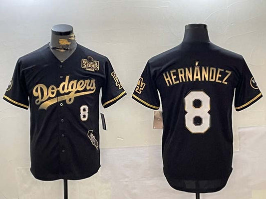 Los Angeles Dodgers #8 Enrique Hernﾃ｡ndez Black Gold 2024 World Series With Vin & California Patch Vapor Premier Limited Stitched Baseball Jersey