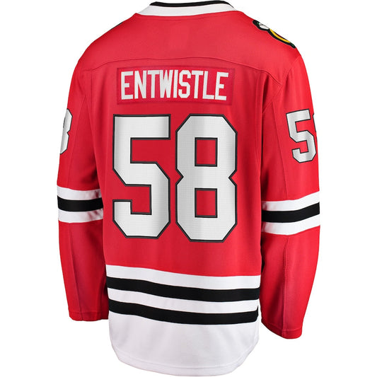 C.Blackhawks #58 MacKenzie Entwistle Home Breakaway Player Jersey Red Stitched American Hockey Jerseys