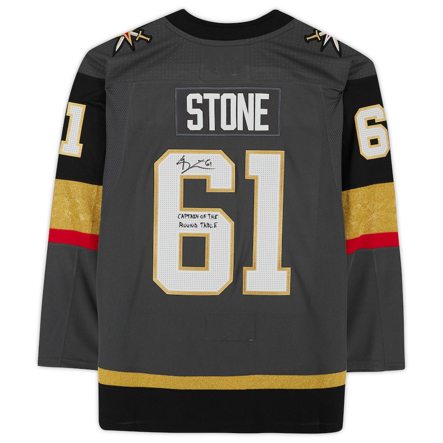 V.Golden Knights #61 Mark Stone   with Captain Of The Round Table Inscription Limited Edition of 61 Gray Alternate Jersey Hockey Jerseys