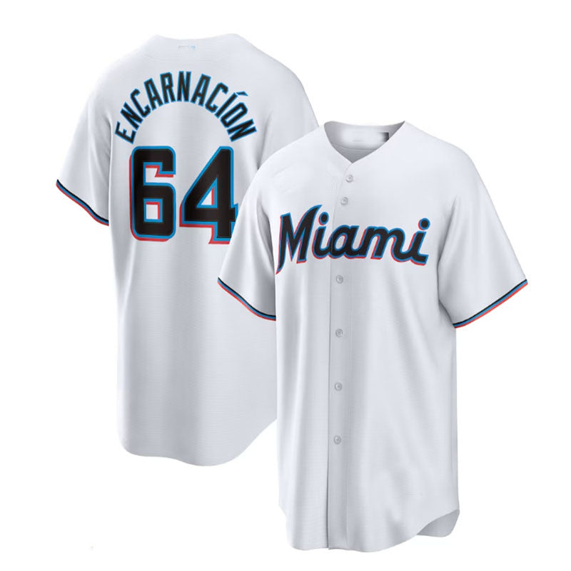 Miami Marlins #64 Jerar Encarnaci?n White Home Replica Player Jersey Baseball Jerseys