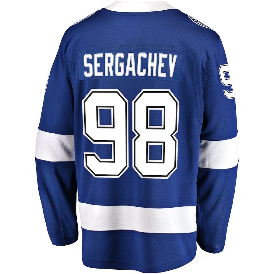 TB.Lightning #98 Mikhail Sergachev Home Breakaway Player Jersey Blue Stitched American Hockey Jerseys