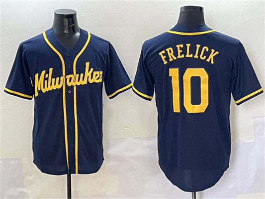 Milwaukee Brewers #10 Sal Frelick Navy Cool Base Stitched Baseball Jersey