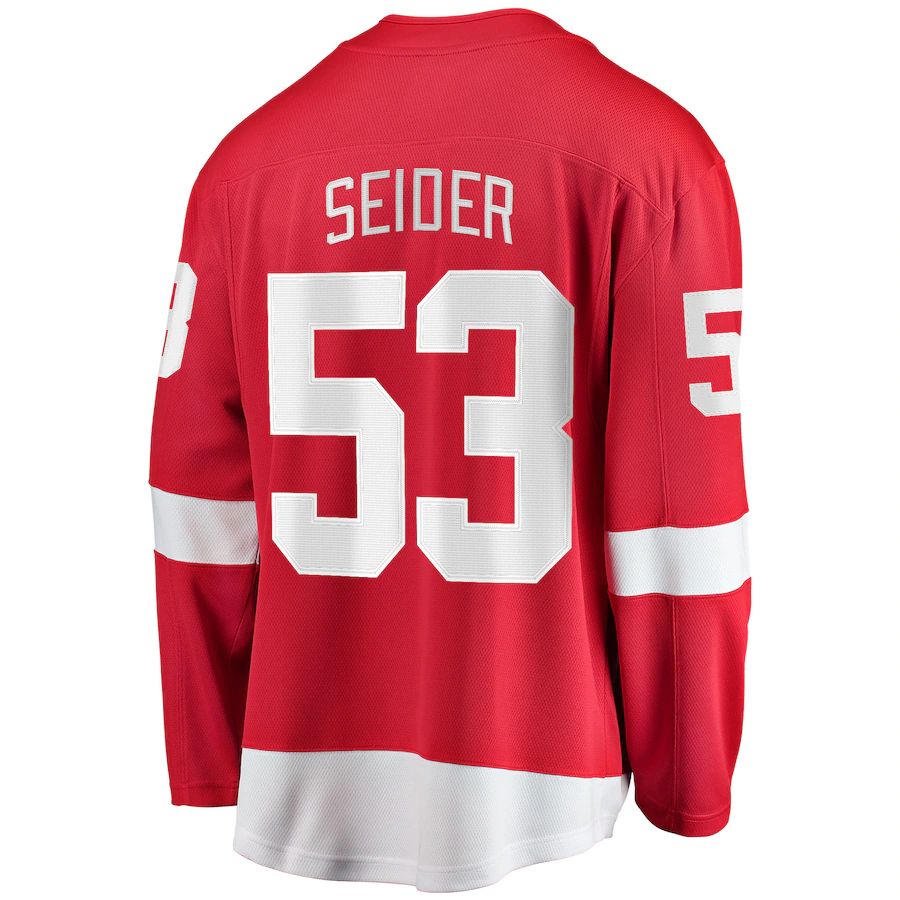 D.Red Wings #53 Moritz Seider Home Breakaway Player Jersey Red Stitched American Hockey Jerseys