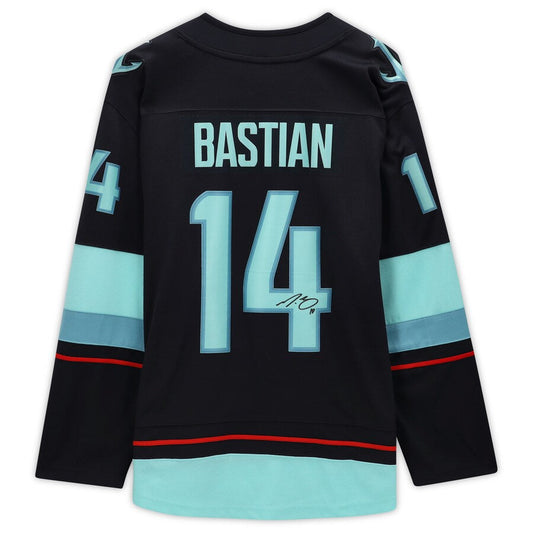 S.Kraken #14 Nathan Bastian   Breakaway Jersey with Inaugural Season Patch Blue Stitched American Hockey Jerseys