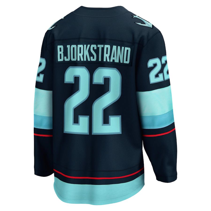 S.Kraken #22 Oliver Bjorkstrand Home Breakaway Player Jersey Blue Stitched American Hockey Jerseys