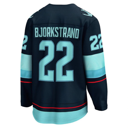 S.Kraken #22 Oliver Bjorkstrand Home Breakaway Player Jersey Blue Stitched American Hockey Jerseys