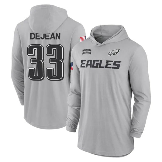 P.Eagles #33 Cooper DeJean Player Military Hoodie Gray Salute To Service Football Jerseys