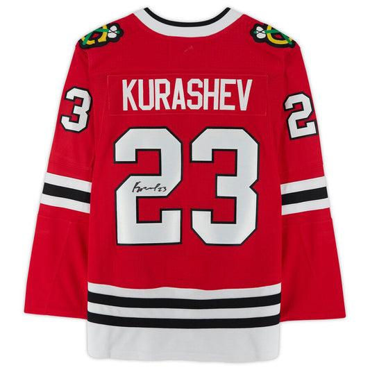 C.Blackhawks #23 Philipp Kurashev   Jersey Red Stitched American Hockey Jerseys