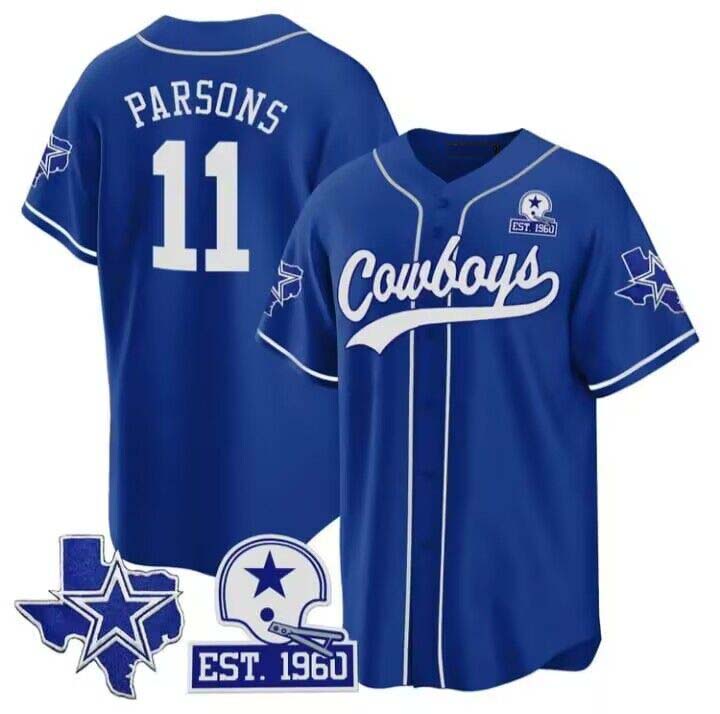 Cowboys #11 Micah Parsons Royal Texas Patch Baseball Jersey ?All Stitched Baseball Jersey