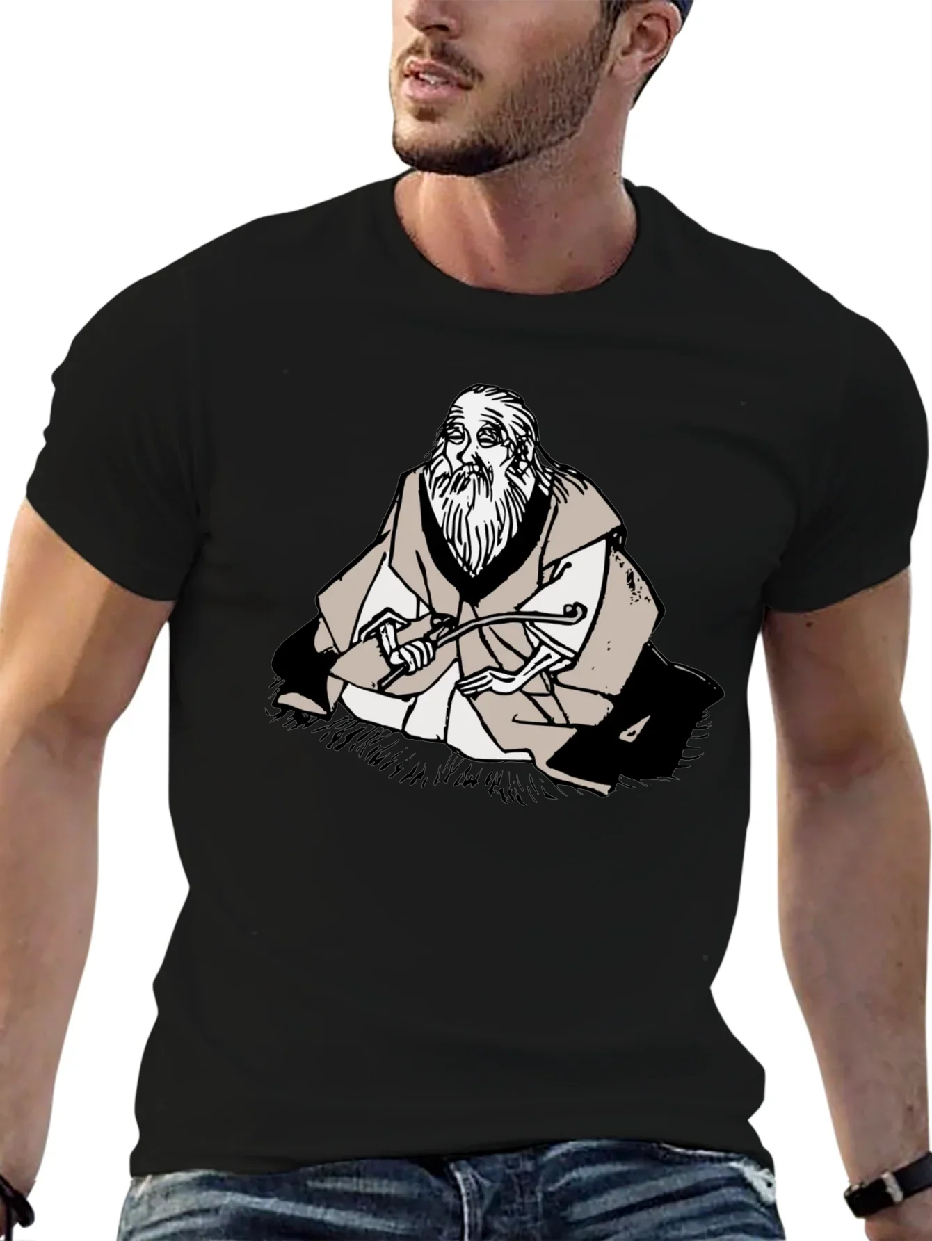 Wise Old Man Graphic Tee - Unique Black T-Shirt