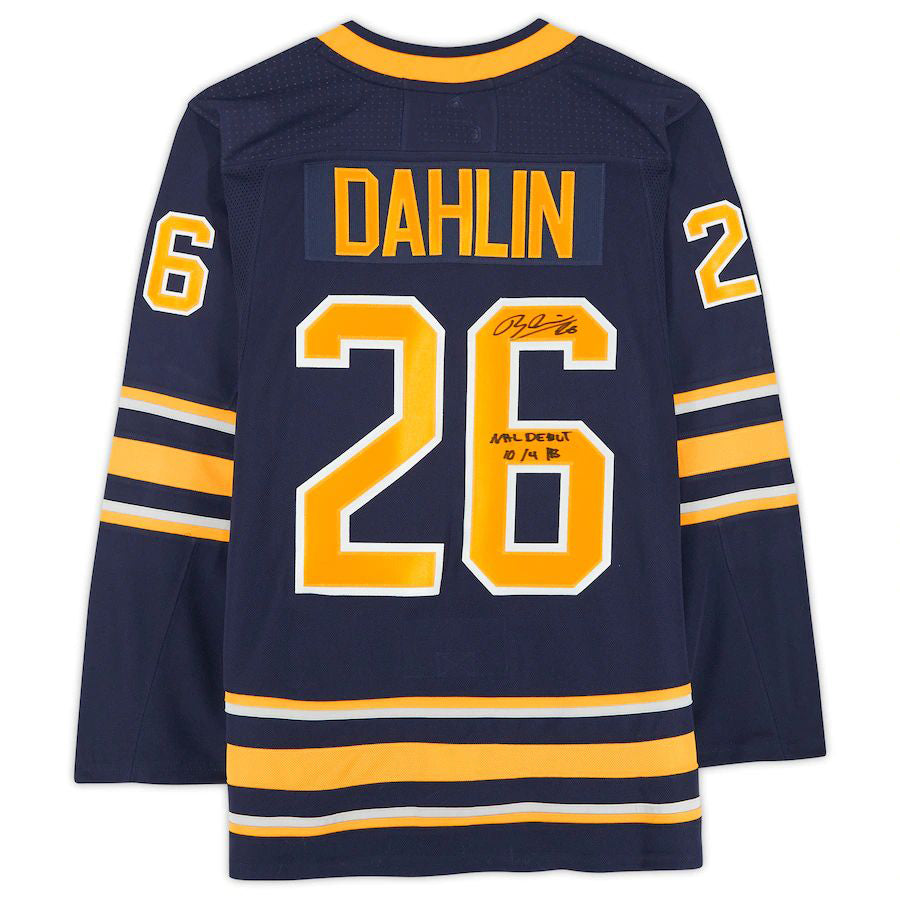 B.Sabres #26 Rasmus Dahlin   Jersey with Debut 10-4-18 Inscription Navy Stitched American Hockey Jerseys