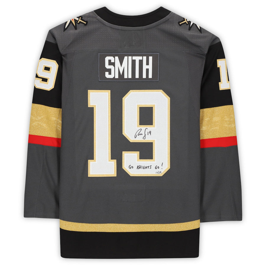 V.Golden Knights #19 Reilly Smith   with Go Knights Go! Inscription Limited Edition of 19 Gray Hockey Jerseys