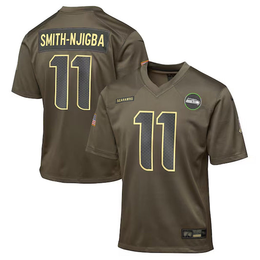 S.Seahawks #11 Jaxon Smith-Njigba Player Olive Salute to Service Game Football Jerseys