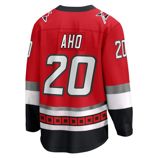 C.Hurricanes #20 Sebastian Aho 25th Anniversary Premier Breakaway Player Jersey Red Stitched American Hockey Jerseys