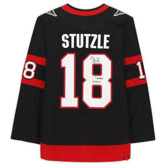 O.Senators #18 Tim Stutzle   with Debut 1-15-21 Inscription Black Stitched American Hockey Jerseys