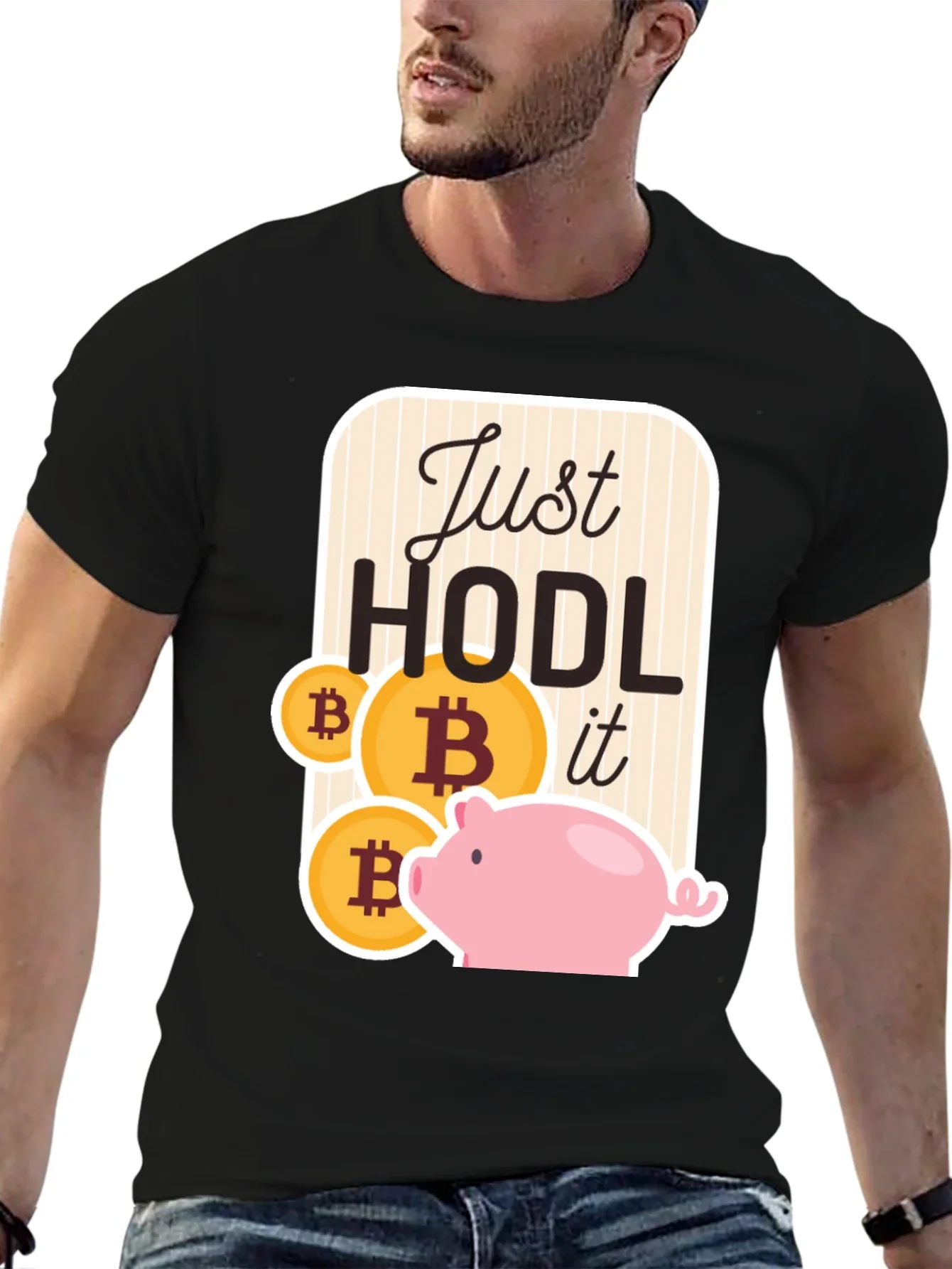 Just Hodl It Bitcoin Piggy Bank Black T-Shirt