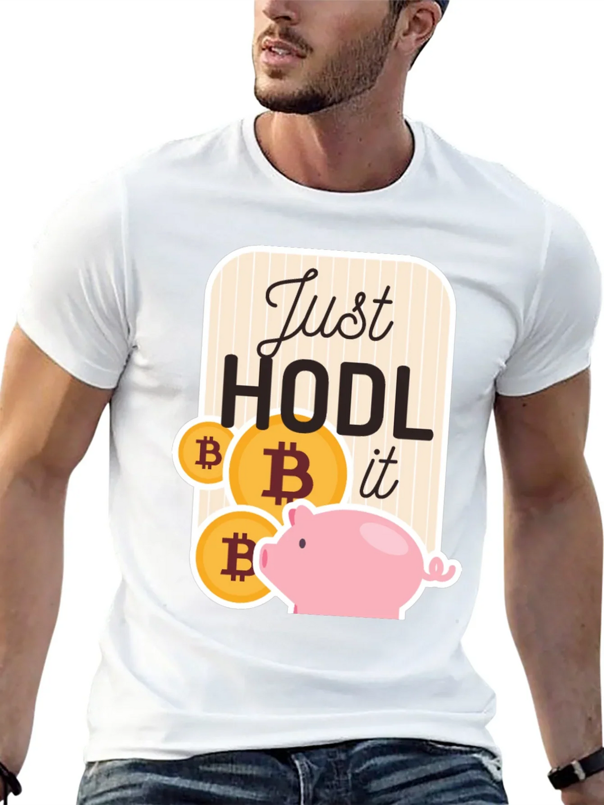 Just Hodl It Bitcoin Piggy Bank Black T-Shirt