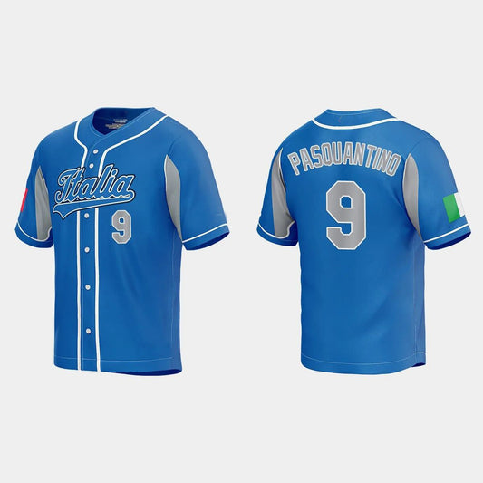 #9 VINNIE PASQUANTINO ITALY BASEBALL 2023 WORLD BASEBALL CLASSIC JERSEY C ROYAL Stitches Baseball Jerseys