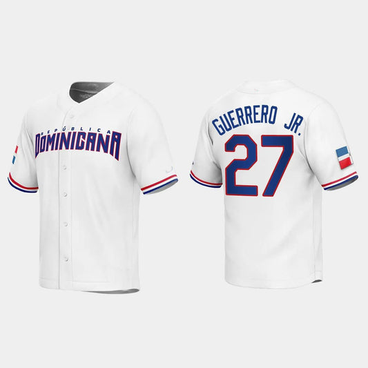 #27 VLADIMIR GUERRERO JR. DOMINICAN REPUBLIC BASEBALL 2023 WORLD BASEBALL CLASSIC REPLICA JERSEY C WHITE Stitches Baseball Jerseys