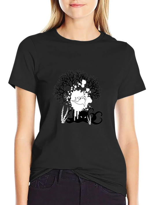 Abstract Graphic Print Tee - Black Casual T-Shirt