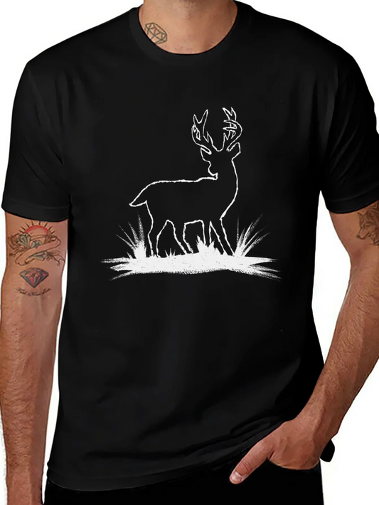 Deer Graphic Tee - Black Cotton T-Shirt