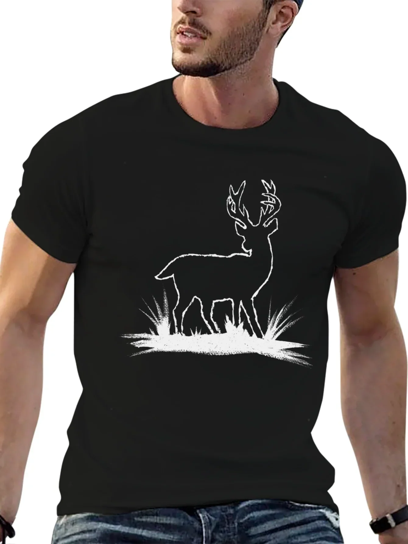 Deer Graphic Tee - Black Cotton T-Shirt