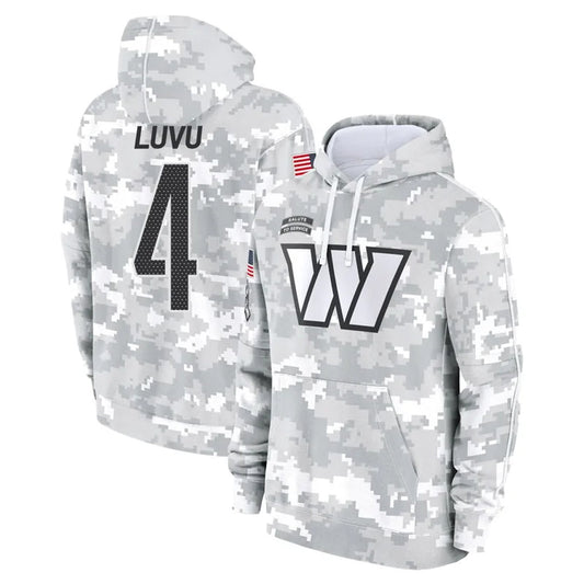 W.Commanders #4 Frankie Luvu Player Arctic Camo Salute to Service Hoodies Football Jersey