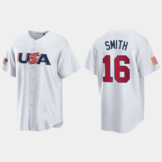 #16 WILL SMITH LOS ANGELES DODGERS 2023 WORLD BASEBALL CLASSIC USA REPLICA JERSEY C WHITE Stitches Baseball Jerseys