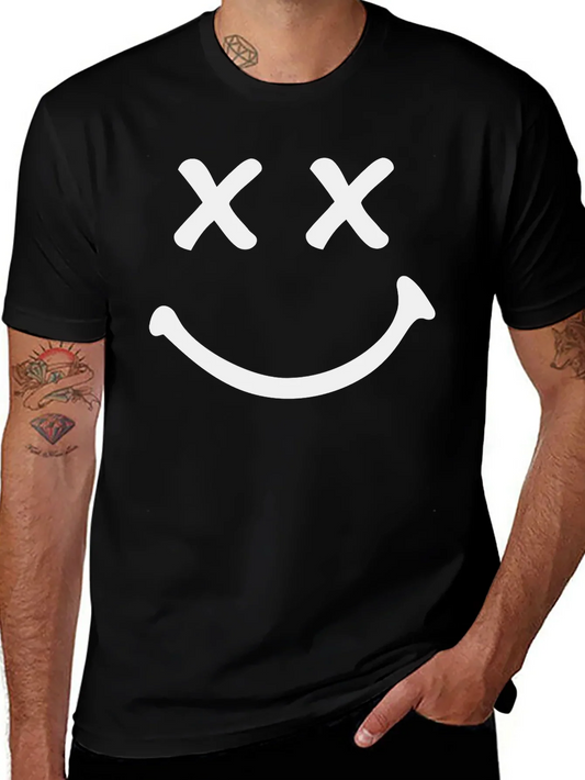 Smiley Face Graphic T-Shirt - Casual Black Tee