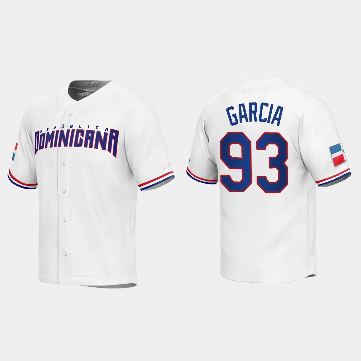 #93 YIMI GARCIA DOMINICAN REPUBLIC BASEBALL 2023 WORLD BASEBALL CLASSIC REPLICA JERSEY C WHITE Stitches Baseball Jerseys