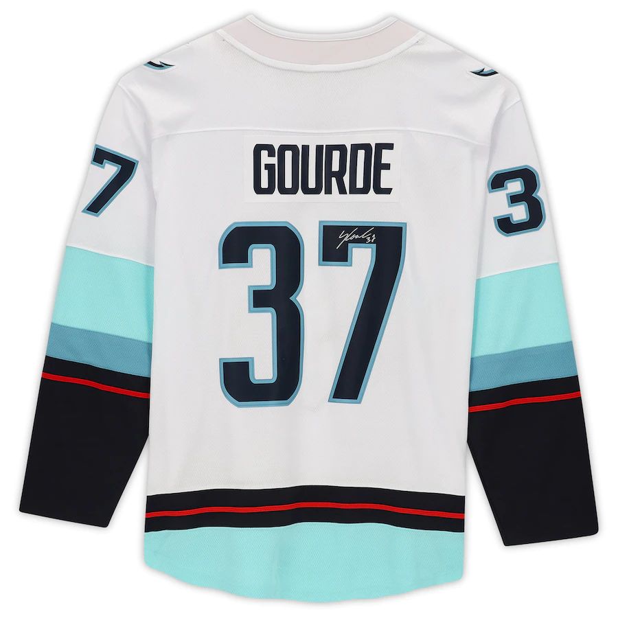 S.Kraken #37 Yanni Gourde   with Inaugural Season Patch White Stitched American Hockey Jerseys