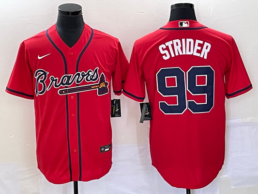 Men's Atlanta Braves Spencer Strider #99 Red Replica Player Jersey1