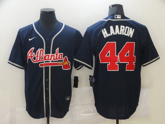 Men's Atlanta Braves Hank Aaron #44 Navy Replica Jersey1