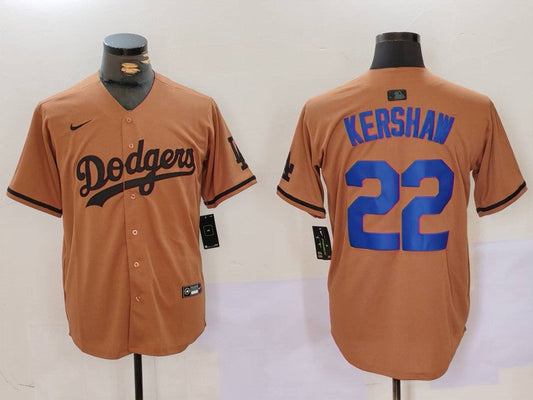 Men's Los Angeles Dodgers Clayton Kershaw #22 Brown Game Player Jersey1
