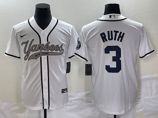 Men's New York Yankees Babe Ruth #3 White Player Jersey1 Joint Edition