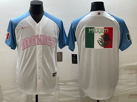Men's 2023 World Baseball Classic Mexico White/Blue Alternate Game jersey