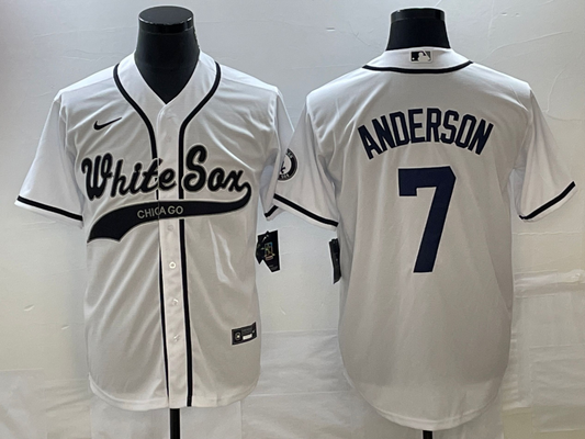 Men's Chicago White Sox Tim Anderson #7 White Replica Player Jersey1 Joint Edition