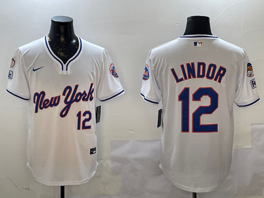 Men's New York Mets Francisco Lindor #12 White Replica Player Jersey