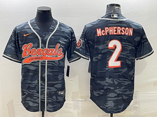 Men's Cincinnati Bengals Evan McPherson #2 Grey Camouflage Fashion Game Jersey1