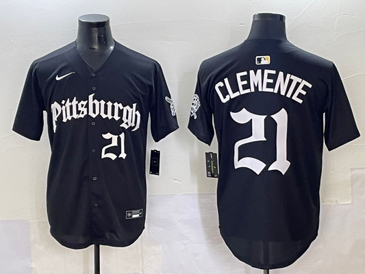 Men's Pittsburgh Pirates Roberto Clemente #21 Black Replica Player Jersey