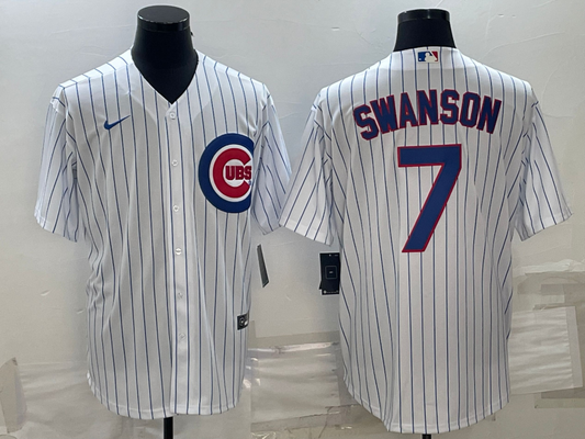 Men's Chicago Cubs Dansby Swanson White Home Replica Player Jersey1
