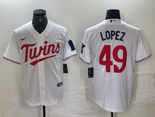 Men's Minnesota Twins Pablo Lopez #49 White Home Replica Player Jersey1