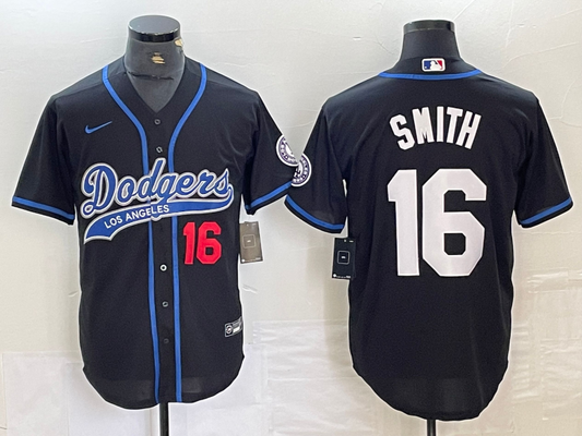 Men's Los Angeles Dodgers Will Smith #16 Black Player Jersey1 Joint Edition