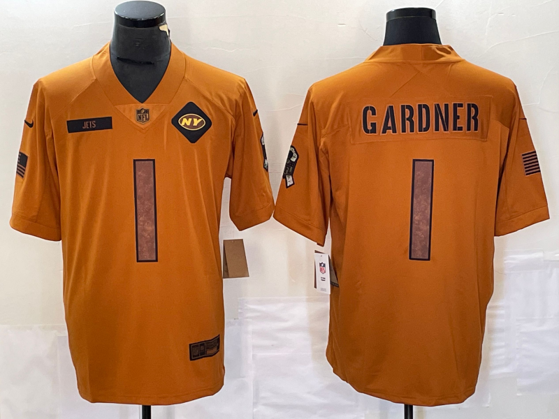 Men's New York Jets Ahmad Sauce Gardner #1 Brown 2023 Salute To Service Limited jersey